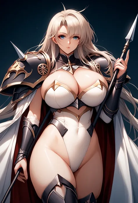 (solo),1girl,anime face,Azur Lane style,cowboy shot,A beautiful face with perfect makeup,Curvy body,(rana),((Ultra high leg leotard armor)),((cutout leotard)),((large shoulder armor)),(breastplate:1.3),(zettai ryouiki thigh high boots),(tight zettai ryouik...