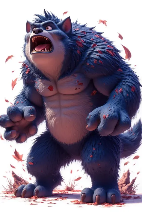 score_9, score_8_up, score_7_up, score_6_up, source_furry, solo, from "100% wolf" cartoon movie, white background, Flasheart, werewolf,anthro, dark blue fur, red highlights, muscular,wide body,sfw nude body, full-length portrait,sweating, cinematic, dynami...