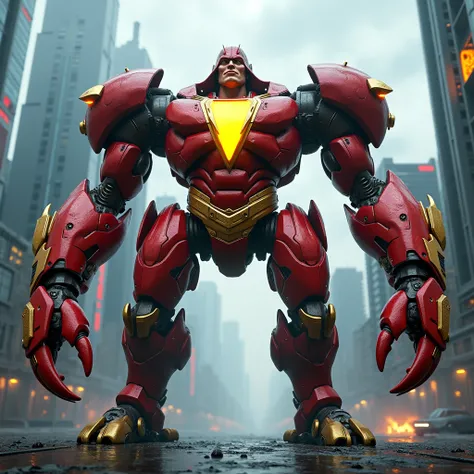 A giant robot crab cover with Shazam costume