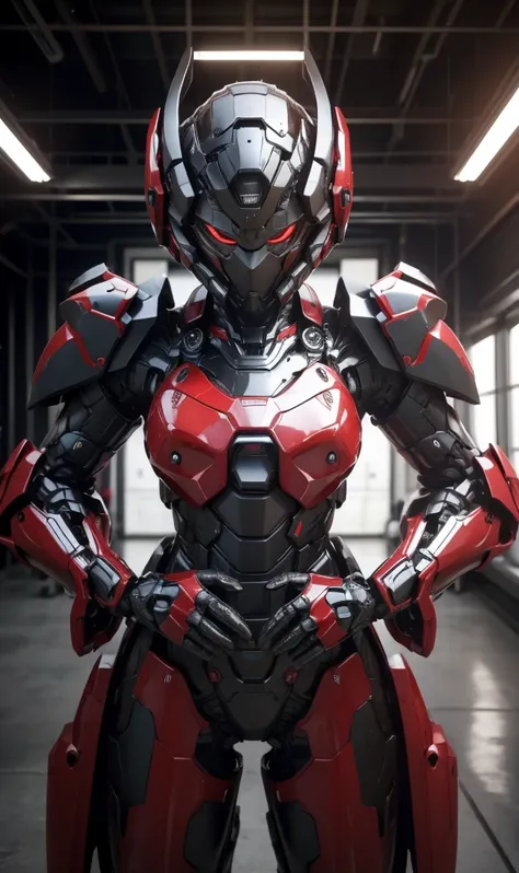 Middle-aged woman　Rough skin, 超 Details,  Details,  High Quality , 最 High Quality ,  high definition , 1080P,  hard disk , beautiful,(War Machine),beautifulロボットの女性, red and black mecha cyborg woman ,BATTLE MODE,A woman with a mecha body (The armor is red 7...