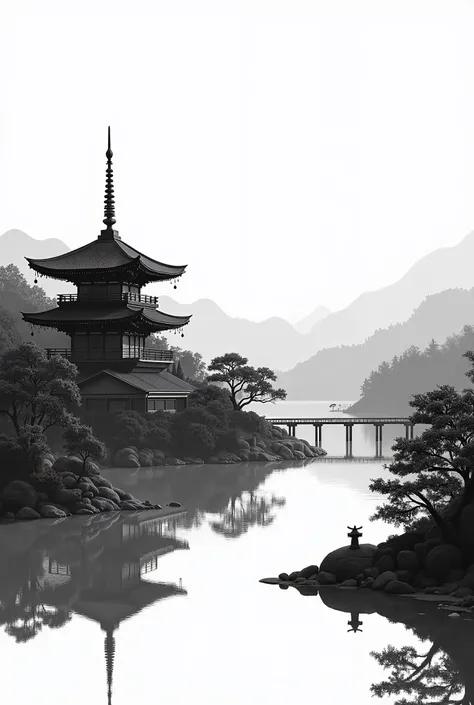 Create a black and white Japan 8k laptop wallpaper image 