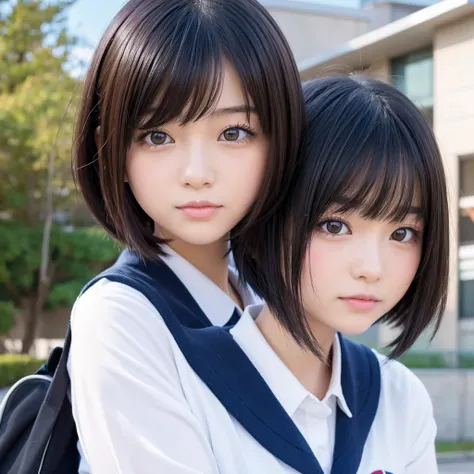 super beautiful face, japanese girl, bob hair, high school student, anime style, school wear, ふぁ