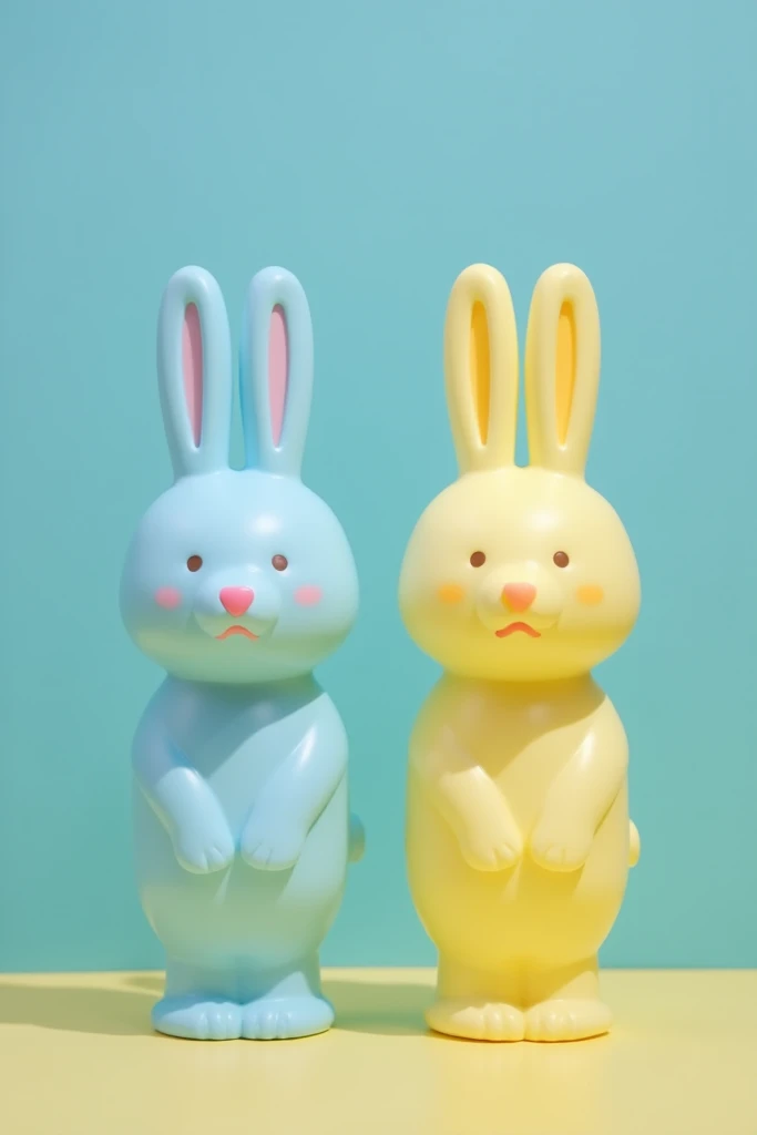 Matching and at the same time cute monster rabbit k-pop fan lightstick in pastel blue and pastel yellow colors