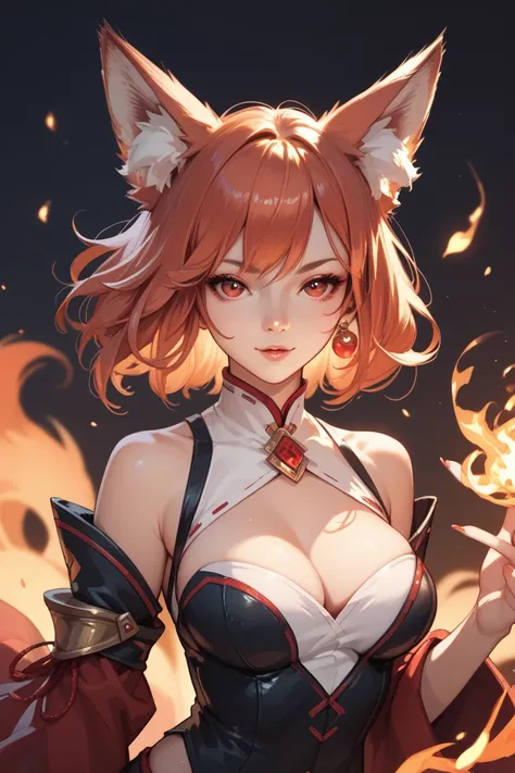 a fox girl wit red eyes fire magic 