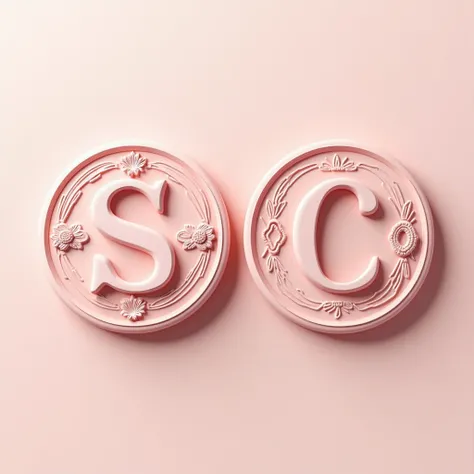 Create two baby pink coins that look elegant .  one of the coins will have the letter S and the other will have the letter c