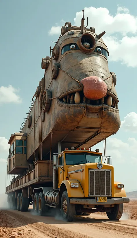 A huge crane head is separated on a huge truck. The truck is loaded with a bucket on a truck. The head of the truck is bigger than the whole truck and the loading truck that is going to be carrying the head of the crane is tied with ropes. The head of the ...