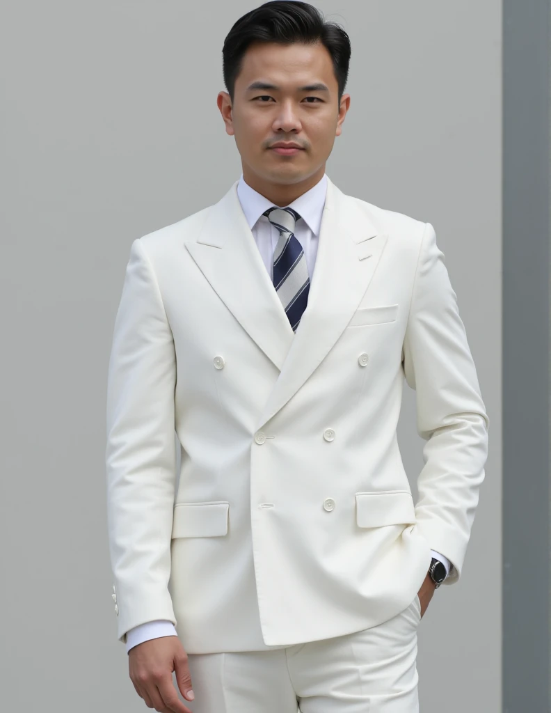 Asian man in white prada suit
