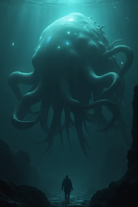 A gigantic and creepy bioluminescent creature moving in the depths