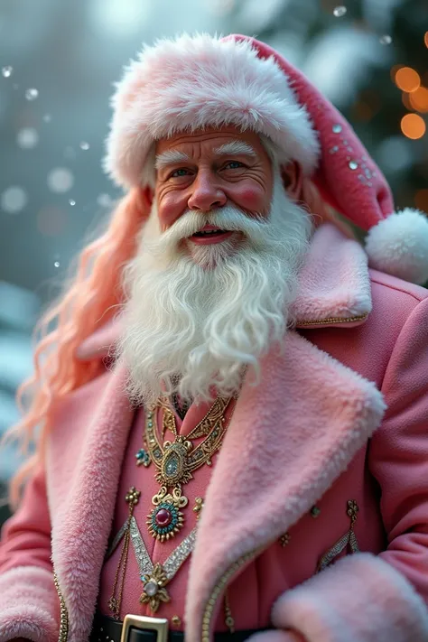 Santa Claus with beautiful hair and pink clothes,rose gold