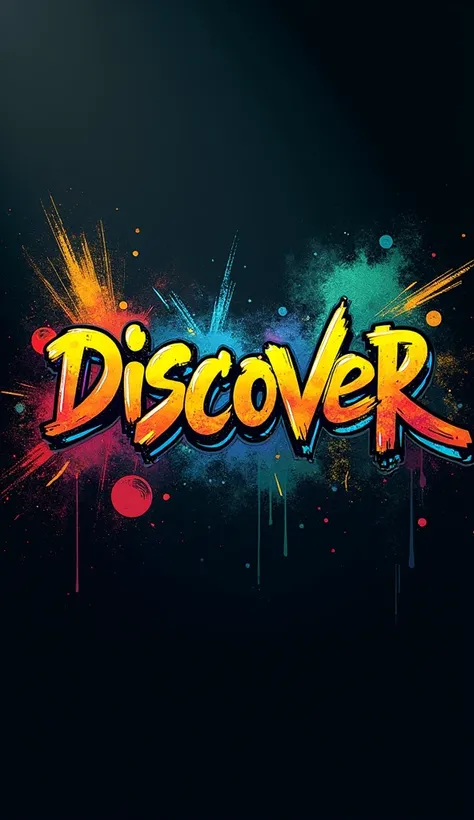 a graffiti writing "DISCOVER",karya seni,elegant,red blue yellow green, dark background ,,maha karya