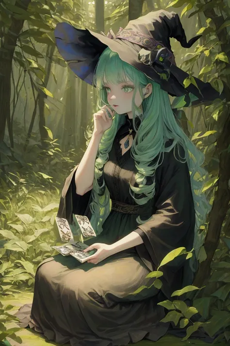 A witch with a beautiful face lived in the forest. amidst nature She was surrounded by wild animals. who is obsessed with you And all around her were fortune telling cards. There was light green magic power surrounding it and there were runes swirling arou...