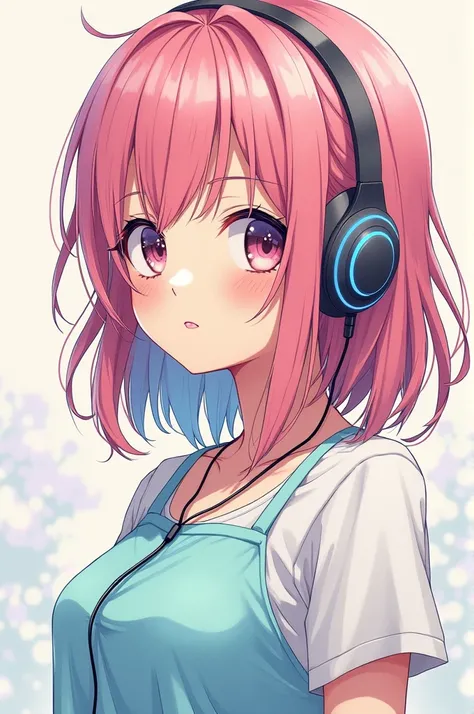 Manga style girl with in-ear headphones 