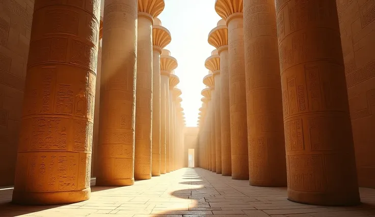 1. Hypostyle Hall Tour

Perspective: Wide-angle view from the center of the hall, looking up at the massive columns.

Main Subject: Gigantic columns covered in hieroglyphs in the Hypostyle Hall of Karnak.

Medium: Digital, hyper-realistic.

Style: Grand, a...