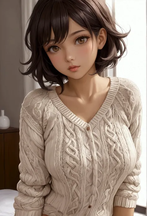 Girl, wearing a knitted shirt, without underwear, berdiri,sexy