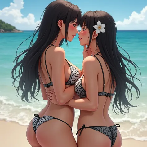 Sexy 20 year old Thai woman in a sexy bikini kissing a sexy 20 year old Anglo-Japanese woman 
(1girl, Solo, High Resolution, Long Hair, Accurate, Anatomically Correct, Large breasts, Jewelry, Hair Flower, Realistic)