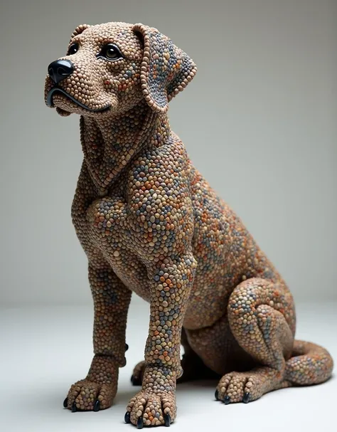 Masterpiece: A study in contrasts, presents a stunning, high-resolution (32k hires) photograph of a dog made of small stones of different colors to form the dogs fur