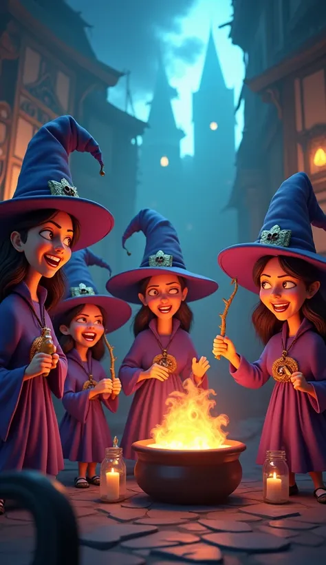 Bad danger Witches doing party 3d animated cartoon