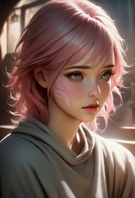 a beautiful boy, femboy, pink-haired, light blue sweatshirt with cloud print, shy face, highly detailed, photorealistic, 8k, (best quality:1.4), (masterpiece:1.3), (realistic:1.2), (cinematic lighting:1.1), concept art, soft lighting, warm color palette, g...