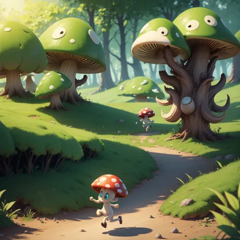 cute mushroom monster running sequence, digital art, animation still framesHigh Resolution, Accurate, 