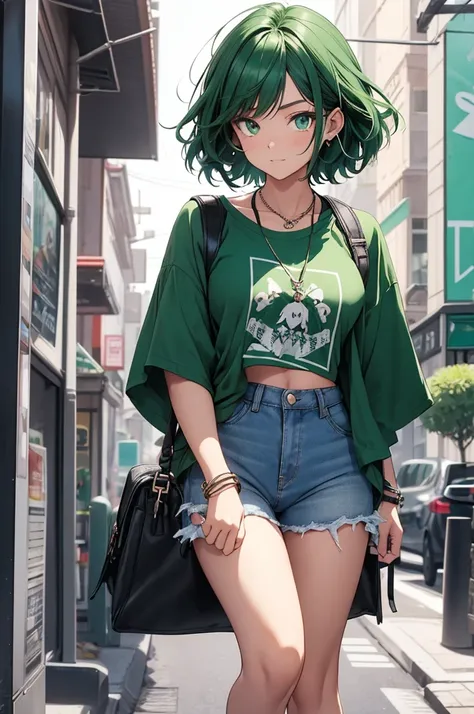 Izuku Midoria, reimagined as a stylish 16-year-old girl, exudes youthful energy and confidence. Her short, cute green hair is styled naturally with soft layers framing her delicate face. Perfect hair, vibrant and meticulously detailed, radiating health and...