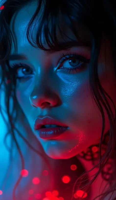   analog film photo, (Art品,  high res:1.3),
(模拟照片Particles:1.3), a female killer, killer,  1 girl,  beautiful detailed eyes ,  Beautiful Detailed Lips ,  Extremely detailed neon sapphire blue eyes and face., Pestañas largas killer outfit, killer gear, kill...