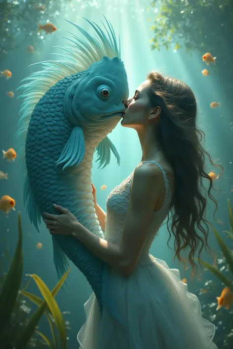 
Woman kissing but with fish