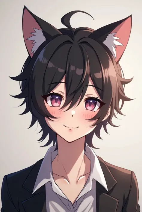 Vtuber with medium long hair with cat grouts looking straight ahead,  speaking 