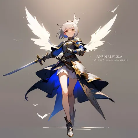 girl,(( short white hair )), (( full body)),
((Silver sword )),((bird wings)), ((sketch style))
((looking in front of the camera)), (warrior) 
((armadura gotica)),masterpiece ,
Mirando al espectador,darkfantasy ,Alta resolución, 