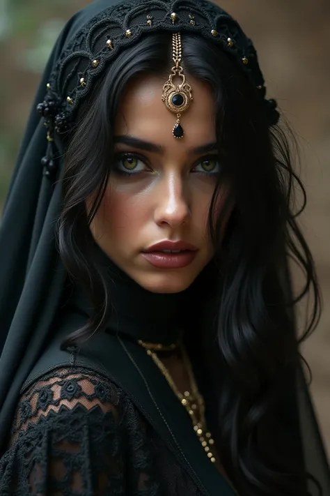 A very beautiful young woman of Maghreb origin with a Gothic clothing style 