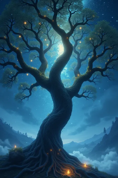 The magic tree of the night stars sky