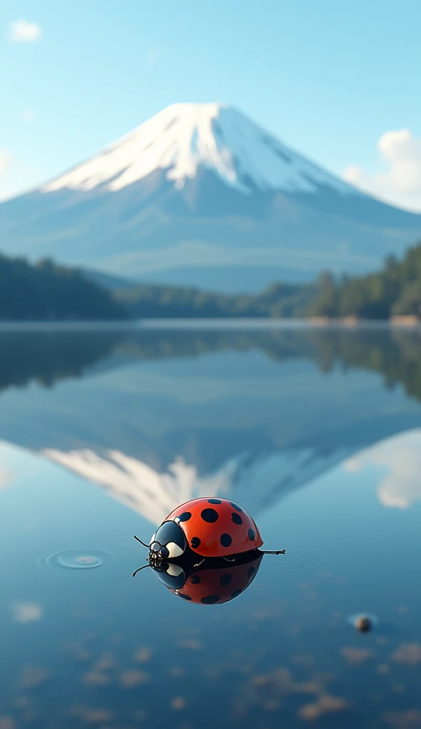 Lake Motosu、Upside-down Fuji、１Little ladybug