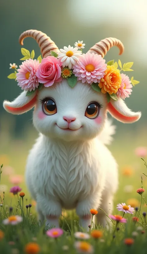 A MINI GOAT ADORNED WITH FLOWERS