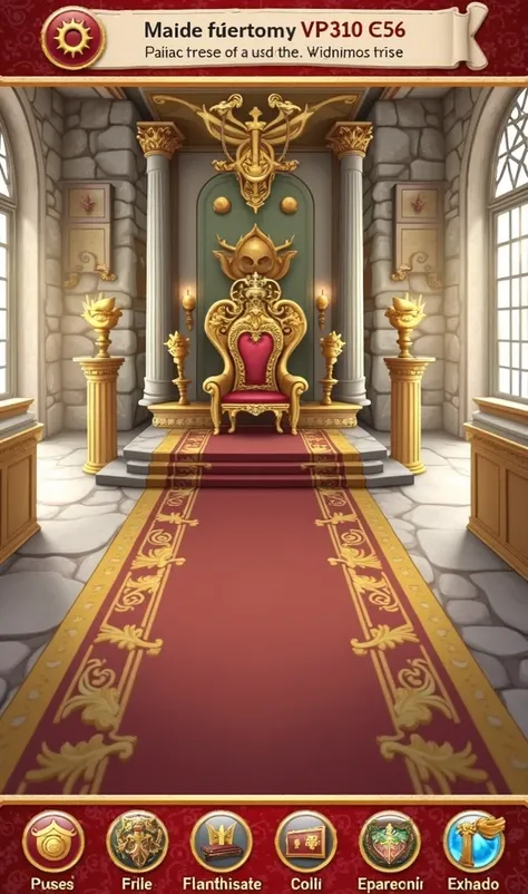 a screenshot of a throne room, fantasy world concept, mobile game background, fantasy game art style, detailed game art, exquisitely designed throne room, golden throne, golden throne, room rustic throne background, palace background, background art, anime...