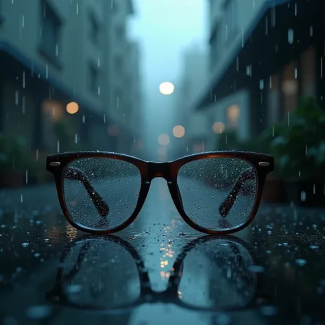 A pair of glasses in the rain