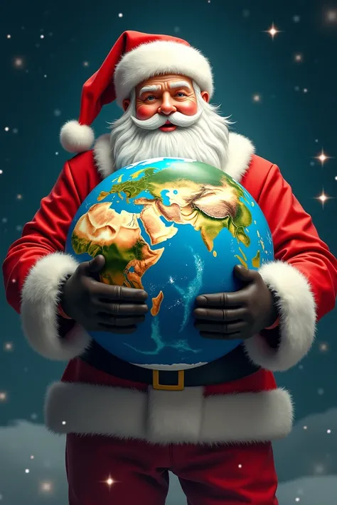 Santa Claus embracing planet Earth