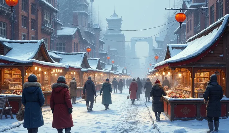 A market in the city of snow