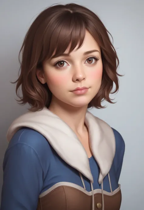 Masterpiece, photorealistic, An 1 beautiful teenager, naughty tomboy girl Nika with nice natural chestnuts, boyish short messy shaggy brown hair disheveled for wind, eyes browns, medieval wanderers clothing, with Nordic rounded cute face, wide mediewal pan...