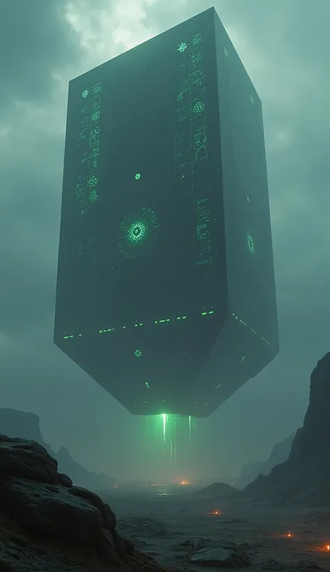 The Void Colossus

Hovering motionless in the stratosphere, this massive, block-like vessel casts a shadow across continents. Its surface is covered in glowing glyphs that shift and rearrange, creating an ominous visual as if the ship itself is alive. The ...