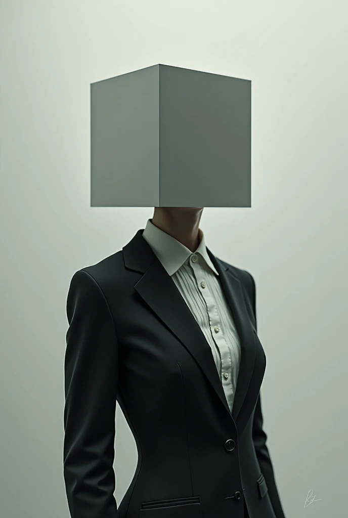  Human dressed elegantly, with the head of a cube  