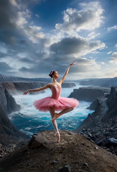 a ballerina dancing at the end of the world