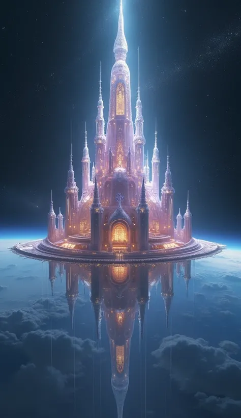 The Ethereal Cathedral

Floating gracefully in Earths orbit, this massive structure resembles a glowing temple, with translucent spires radiating soft, multicolored lights. Its celestial elegance contrasts with its foreboding size, evoking awe and unease l...