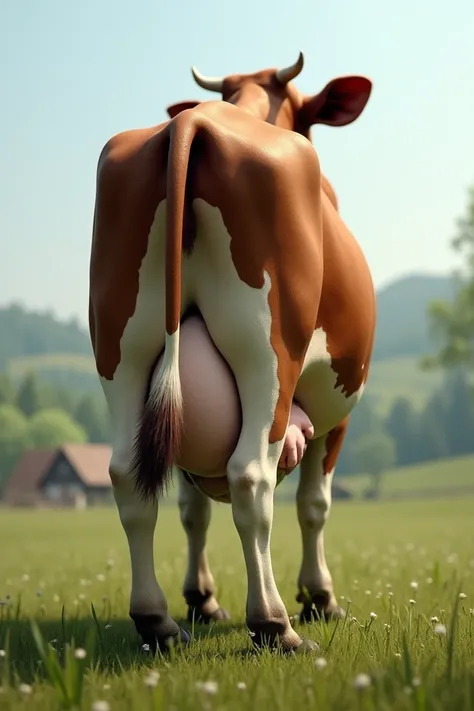 A cow seen from behind with a big udder