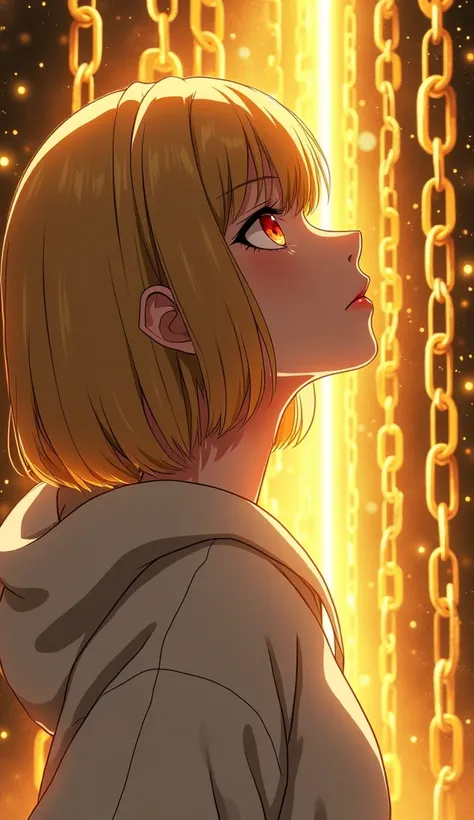  Anime 2d art .
 Close-up in profile ,  raised her head up , screams, cries, many tears ,  drops of water on the lower eyelashes ,  splashes of water drip from the eyes ,  pretty face, red-eyed , wine red eyes, scarlet eyes,  Blonde woman with bob haircut ...