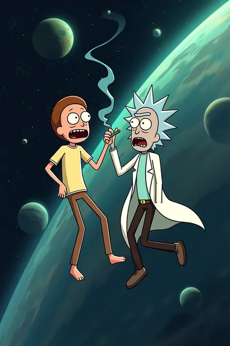 Rick and Morty smoking marijuana in space