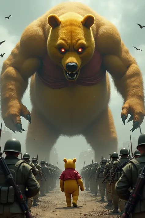 Big scary pooh vs a lot of rebellious soldiers 