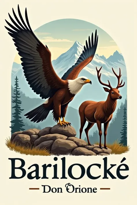  A logo inspired by the logos of Argentine national parks,  containing a condor , a huemul , THE PHRASE " camp Bariloche 2024 don Orione "