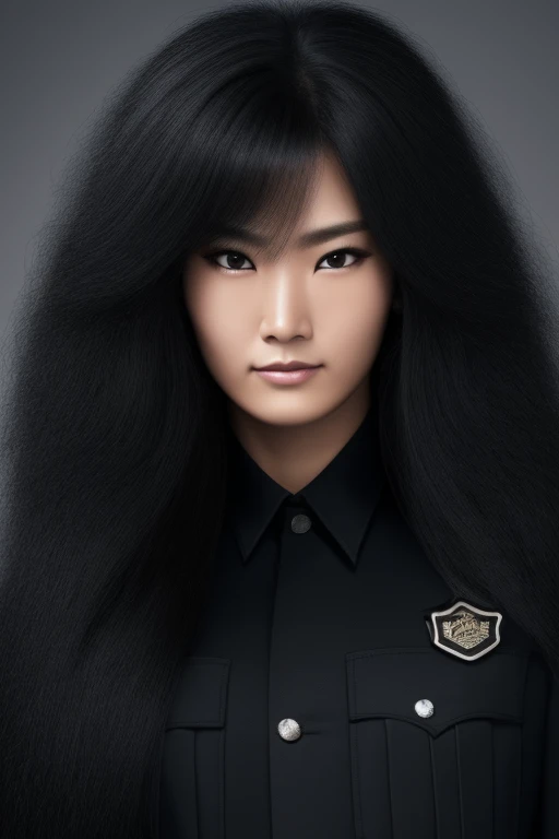 jet black hair,most very long hair,most very lion hair,most very wolf hair,most very frizzy hair,coarse hair,most very spread hairstyle,thick hair,fluffy hair,most very heavy weight hair,hair covering left eye,heavy looking hairstyle,most very voluminous h...