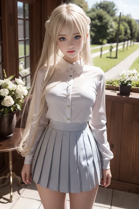 bright expression、poneyTail、Young shiny shiny white shiny skin、Best Looks、Blonde reflected light、Platinum blonde hair with dazzling highlights、shiny light hair,、Super long silky straight hair、Beautiful bangs that shine、Glowing crystal clear attractive big ...