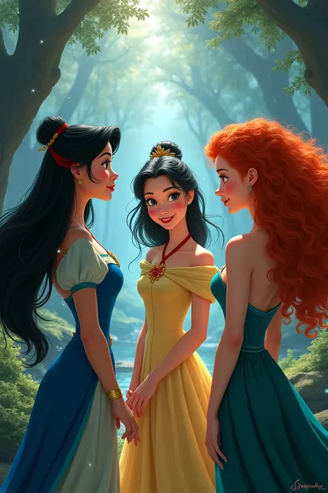 An image with Mulan  ,  Bella and Merida together