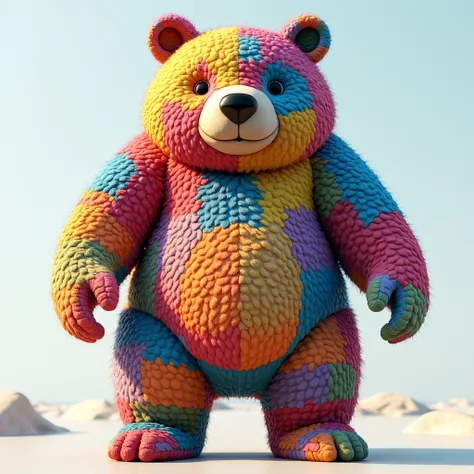 make image beautiful giant colorful 3 D bear  pachwork